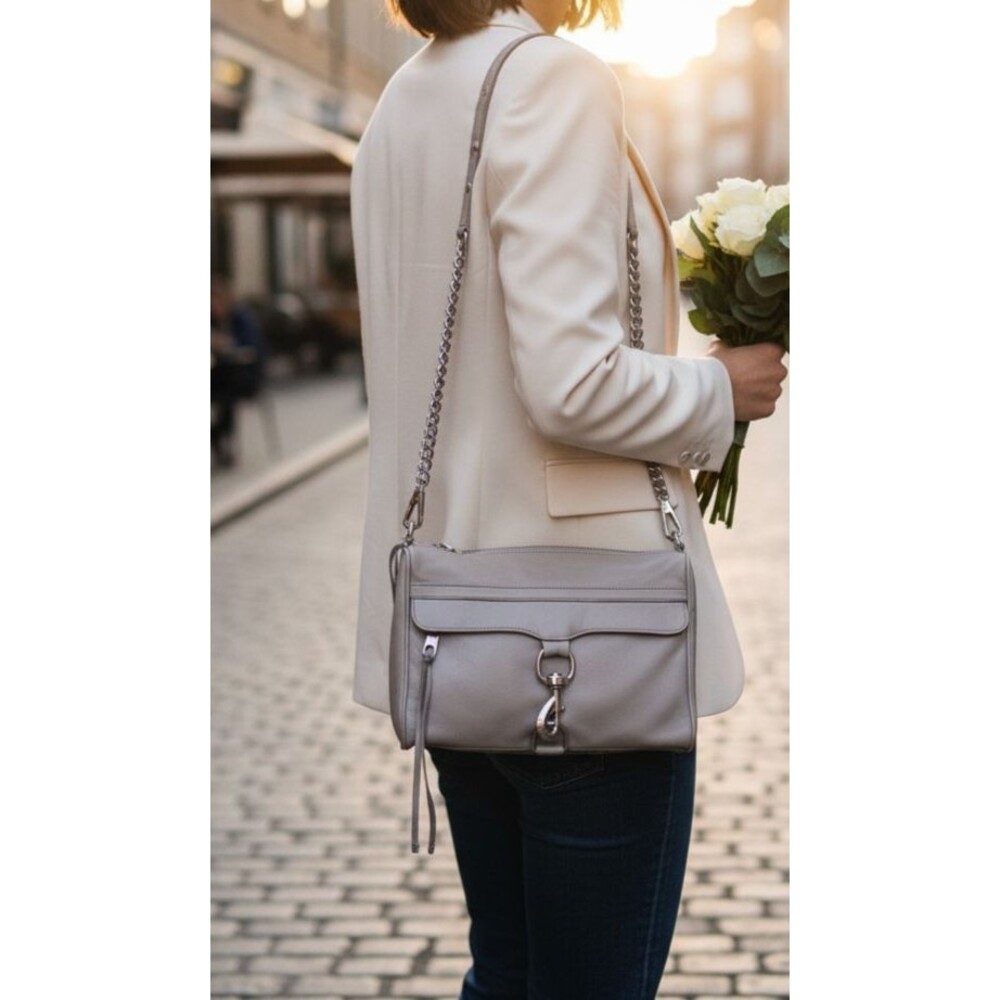 Rebecca Minkoff Taupe Gray Leather MAC Crossbody Bag Convertible Clutch